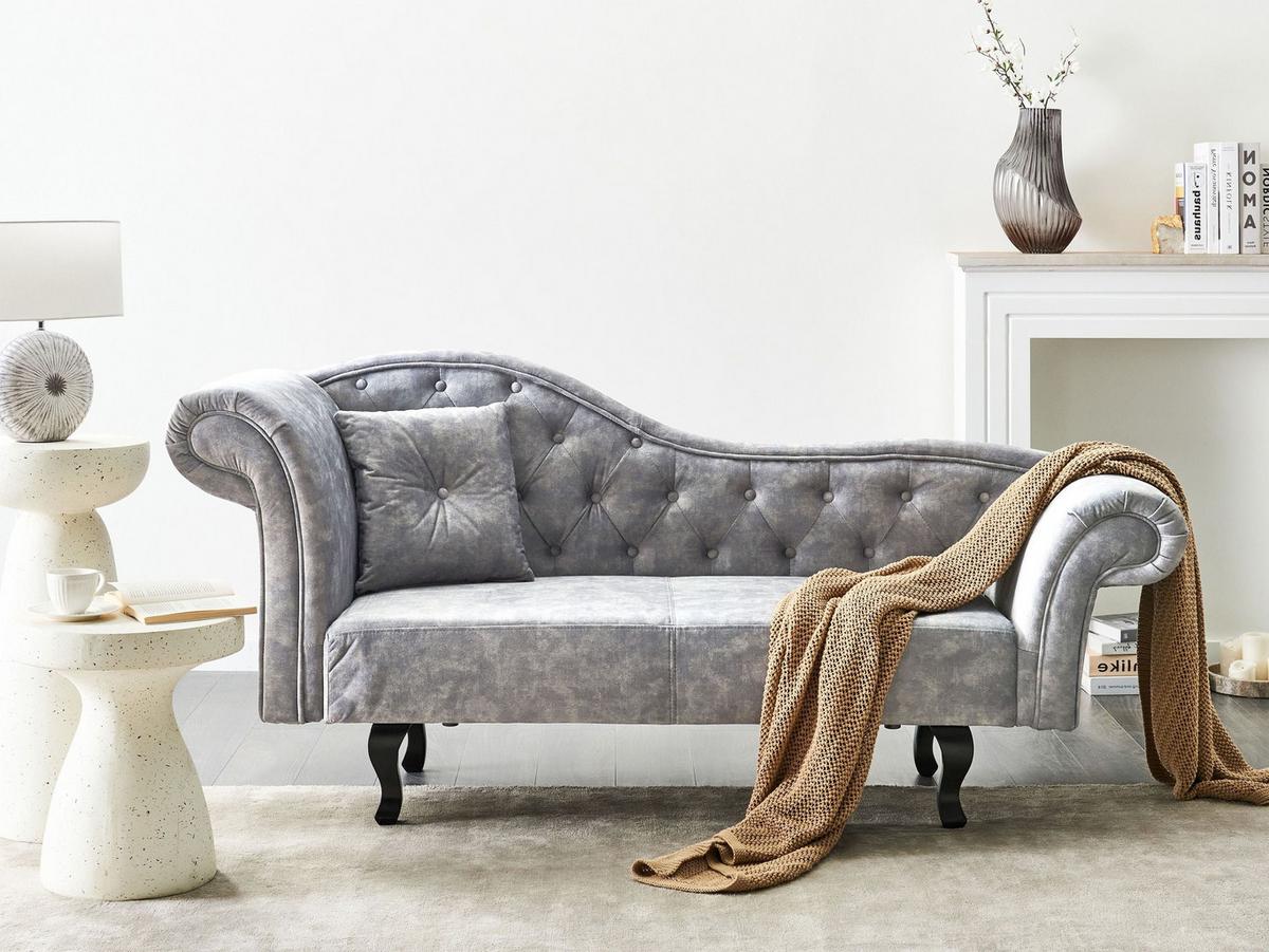 CHAISELONGUE-LINKSSEITIGE Samtstoff Grau Lattes Ii - Dunkelgrau/Braun, Textil (192/81/59cm) - Beliani