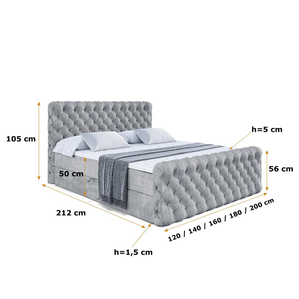 BOXBETT BOXI8-Z - 180x200 cm - H3 - Grau - Grau, Holzwerkstoff (180/200cm) - ALTDECOR