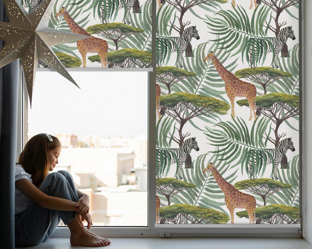 INNENROLLO - Fensterrollo - Rollo - 60x40 cm - Tiere und Bäume - Gelb, Kunststoff (60/140/0.5cm) - TULUP