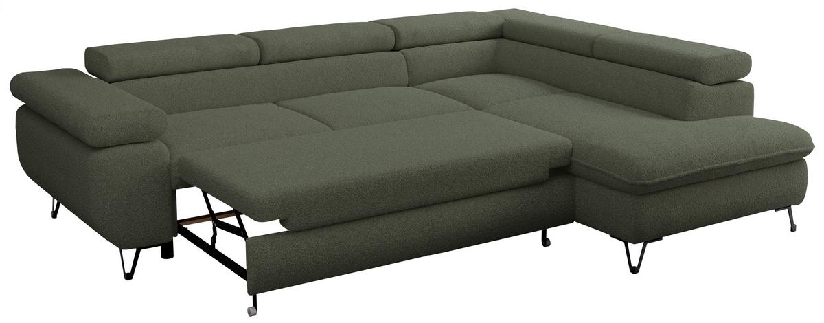 ECKSOFA PEDRO L Grün Boucle - Rechts Seite - Schwarz/Grün, Textil/Metall (273/208cm) - MKS