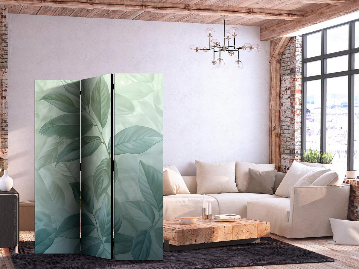 PARAVENT Beidseitig Bedruckter 3-tlg 135x172 cm Natur Bl tter - Blau, Holz/Textil (135/172/3cm) - Muralo