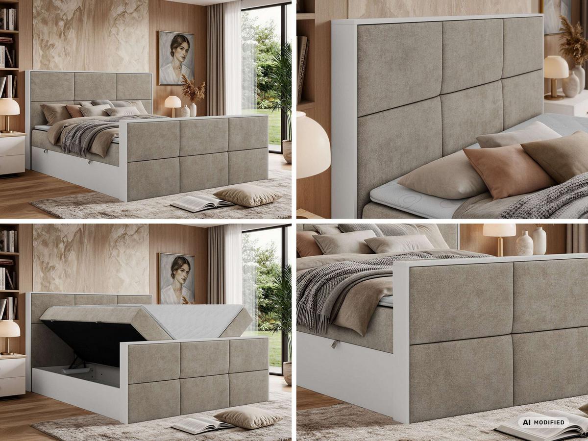 BOXBETT DELVIT DUO 200/200 - Greige Stukture - Topper Visco - H3 - Greige/Schwarz, Kunststoff/Textil (200/200cm) - MKS