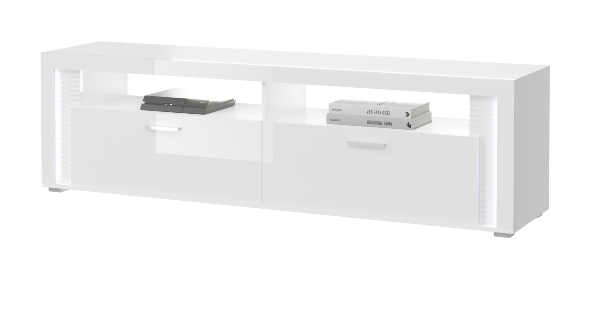 TV-LOWBOARD weiß Hochglanz, Flat-TV Board 200 cm, inkl. Beleuchtung - Weiß Hochglanz/Silberfarben, Holzwerkstoff/Kunststoff (204/58/46cm) - Inn.Furn