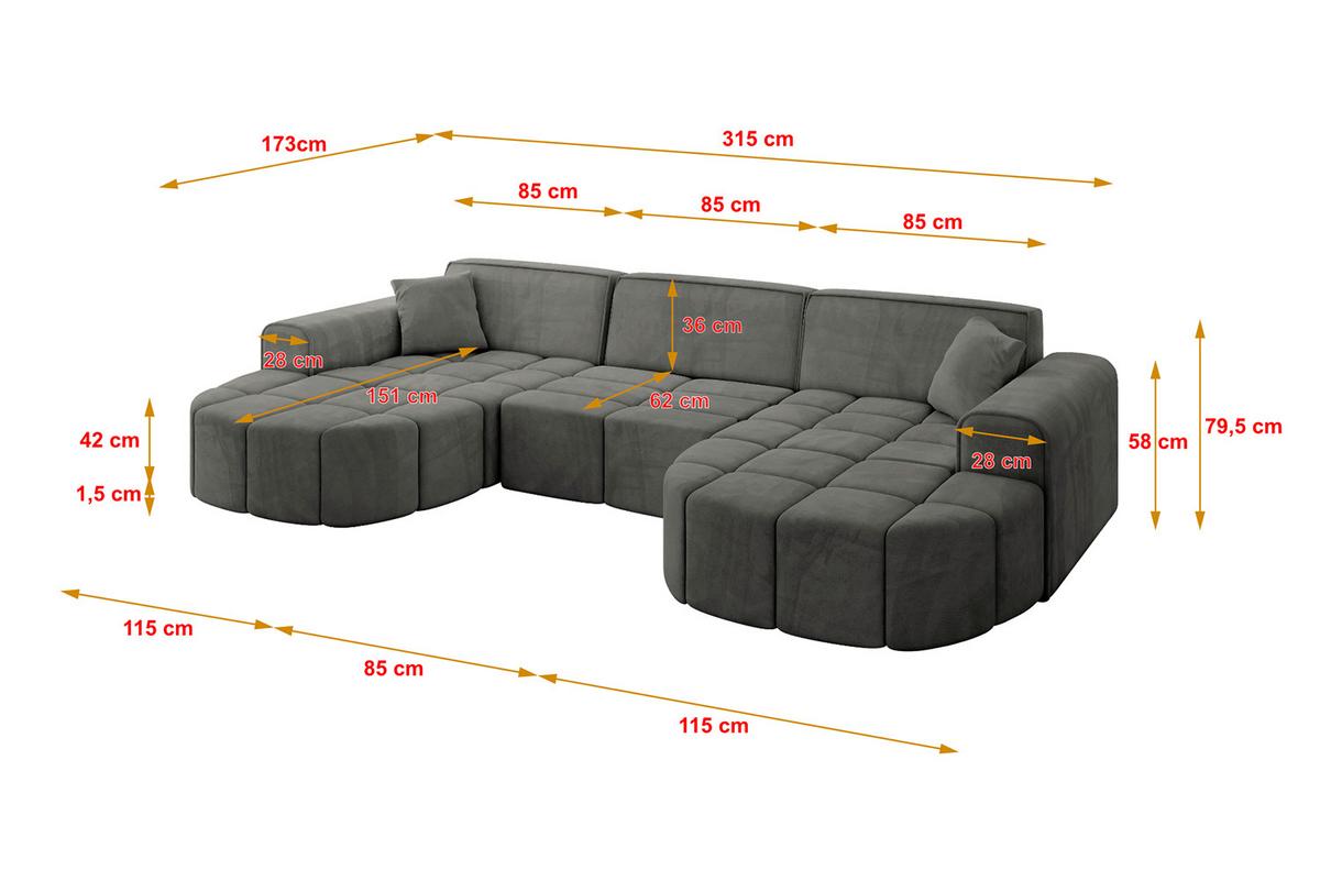WOHNLANDSCHAFT LIVO-U1 - 315x173x79,5 cm Dunkelgrau - Dunkelgrau, Holzwerkstoff/Textil (315/79/173cm) - ALTDECOR