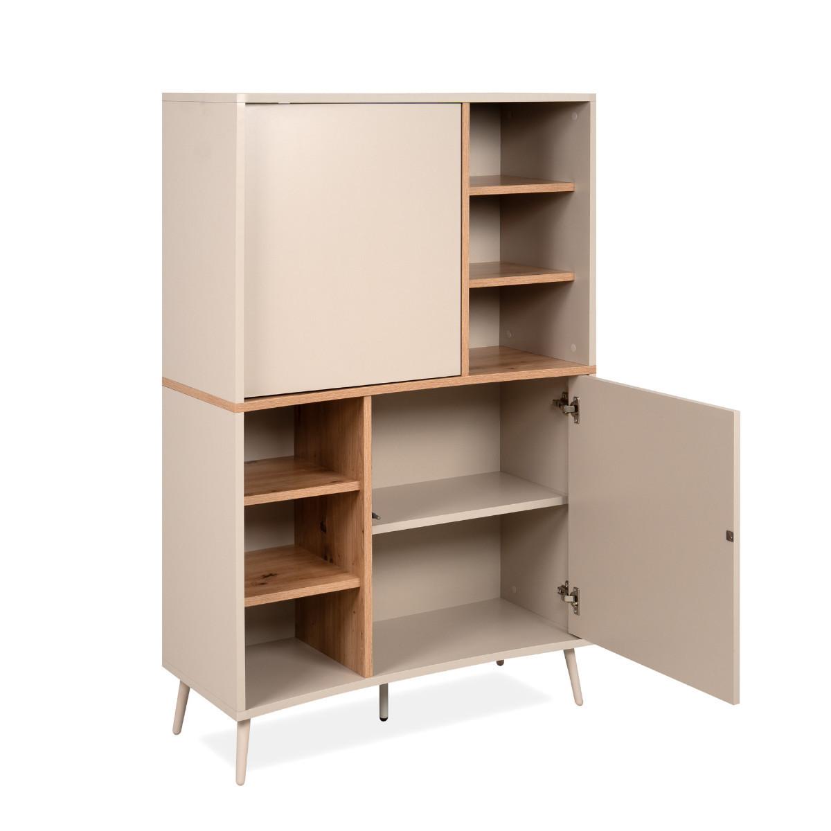 SIDEBOARD hoch mit 2 Türen, 6 Nischen, Dekor in Sand und Eiche, handwerklich gefertigt 37,5/90/140 cm - Beige, Holzwerkstoff (37.5/140/90cm) - Calicosy