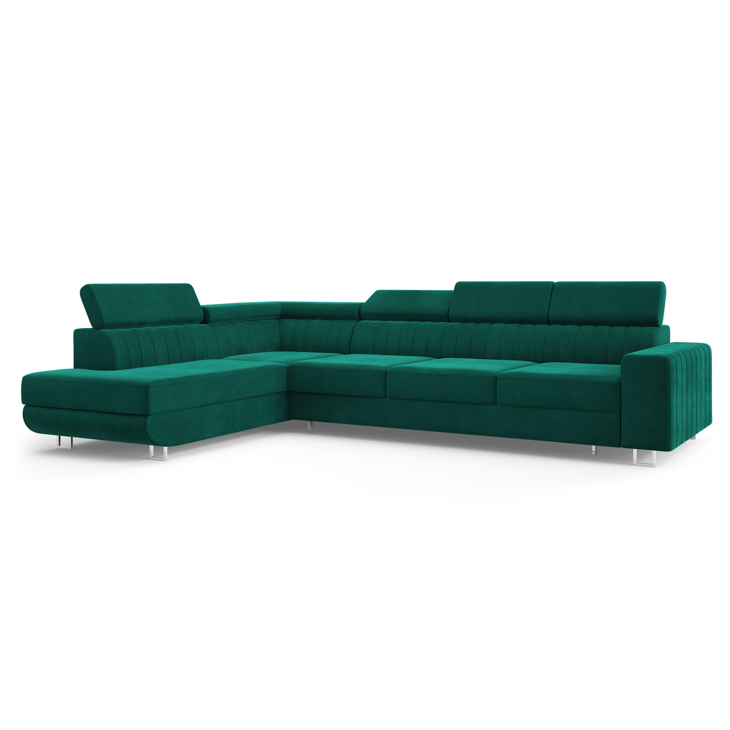 ECKSOFA HESTION Grün Velours-Stoff mit Schlaffunktion - Grün, Holz (332/190cm) - MASSENO