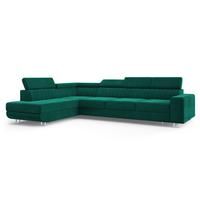 ECKSOFA HESTION Grün Velours-Stoff mit Schlaffunktion - Grün, Holz (332/190cm) - MASSENO