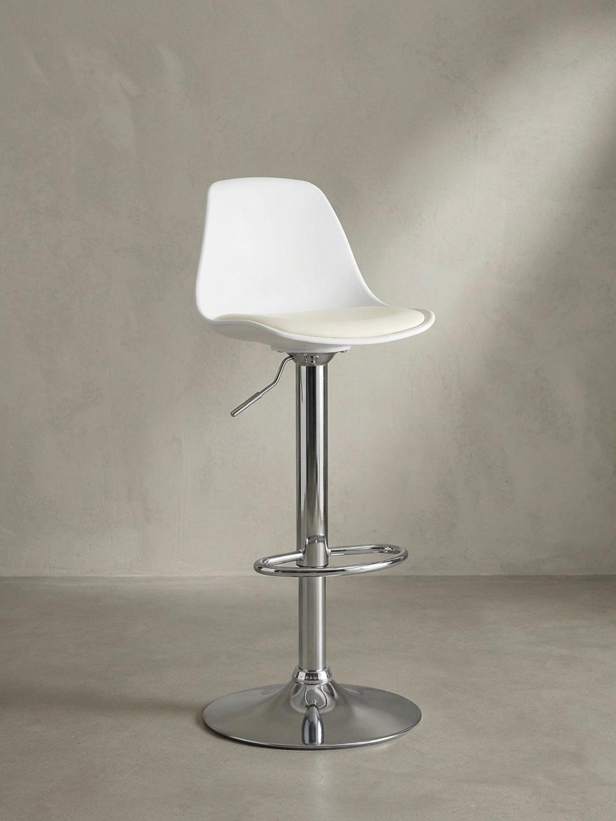 BARHOCKER Lederoptik Verchromt Drehbar BERN, Weiß 40x40x104 cm - Silberfarben/Weiß, Kunststoff/Textil (40/104/40cm) - KADIMA DESIGN