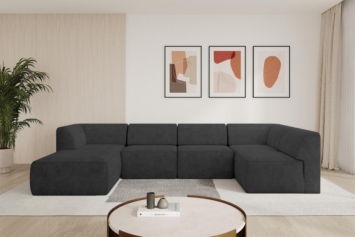 WOHNLANDSCHAFT Ottomane Links MOVO-L 345x180x78 cm Dunkelgrau Velours - Eschefarben, Holzwerkstoff/Kunststoff (345/78/180cm) - ALTDECOR