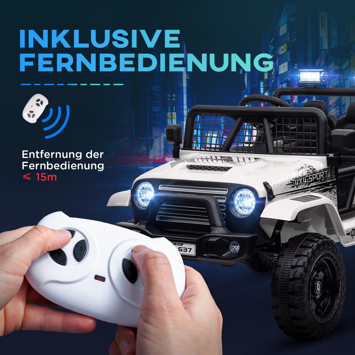KINDER-ELEKTROAUTO Kunststoff Metall Weiß - Weiß, Metall (109/67/68.5cm) - AIYAPLAY