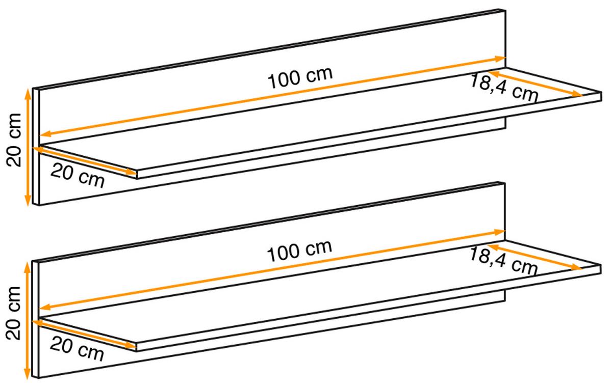 WANDBOARD-SET Kaschmir 100-120 x 20 cm, Wandregal 2-teilig hängend - Kaschmir, Holzwerkstoff (120/20/20cm) - Inn.Furn