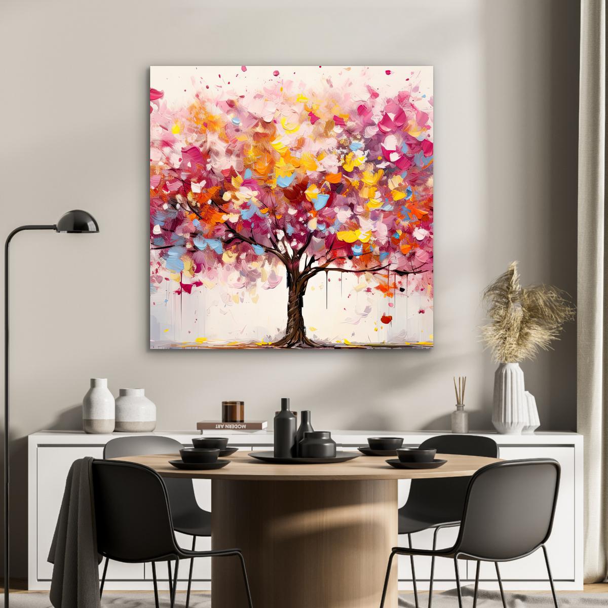 METALLBILD Aquarell - Baum - Kunst - Abstrakt 90x90 cm - Multicolor, Metall (90/90cm) - MuchoWow