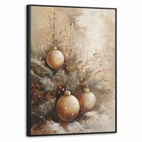 LEINWAND Bilder mit Rahmen - Weihnachten - Kugeln - Beige - Gold - 70x100 - Goldfarben, Textil (70/100cm) - MuchoWow