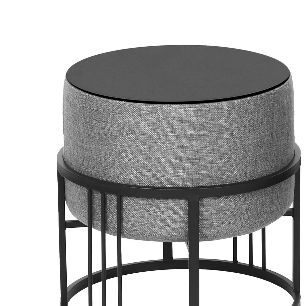 HOCKER-SET 2-TLG. Tas - Hellgrau/Schwarz, Holzwerkstoff/Textil (38/38/38cm) - [en.casa]