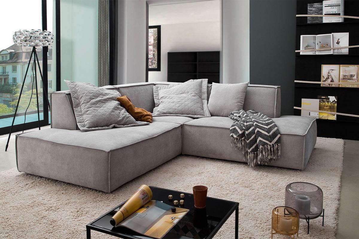 ECKSOFA SAMU Silber Webstoff - Silberfarben/Schwarz, Textil (226/224cm) - KAWOLA