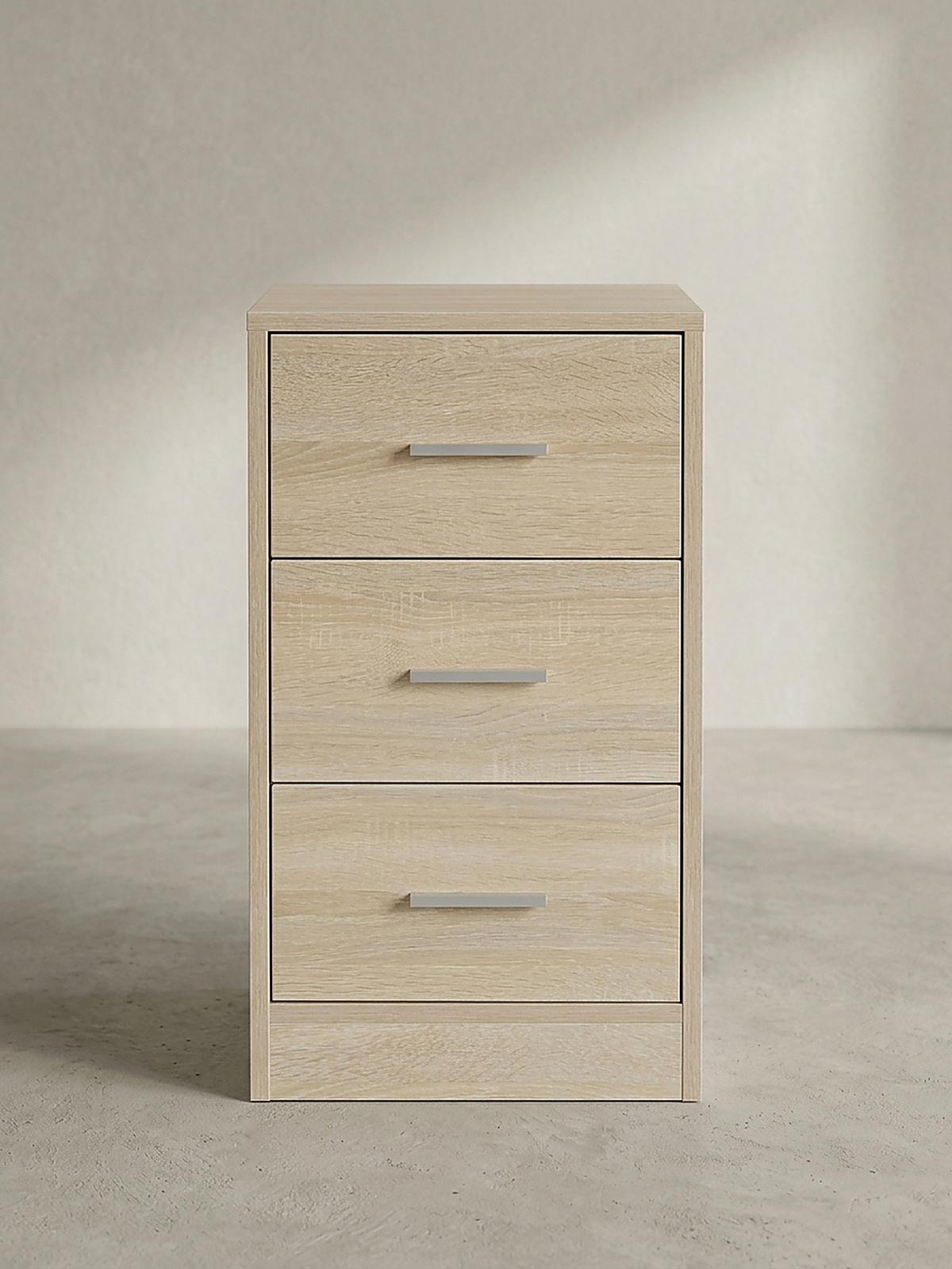 NACHTTISCH Holz 3 Schubladen Melaminbeschichtet Modern, Beige 38x35x68 cm - Beige, Holz/Kunststoff (38/68/35cm) - KADIMA DESIGN