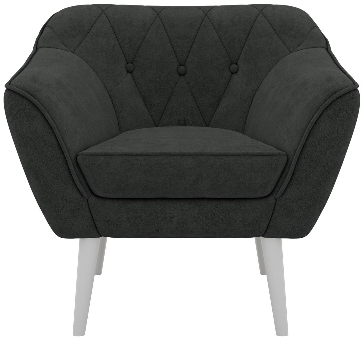 SESSEL PIRS - Dunkelgrau Strukture - Weiße Beine - Dunkelgrau/Graphitfarben, Holzwerkstoff/Textil (80/75/74cm) - MKS
