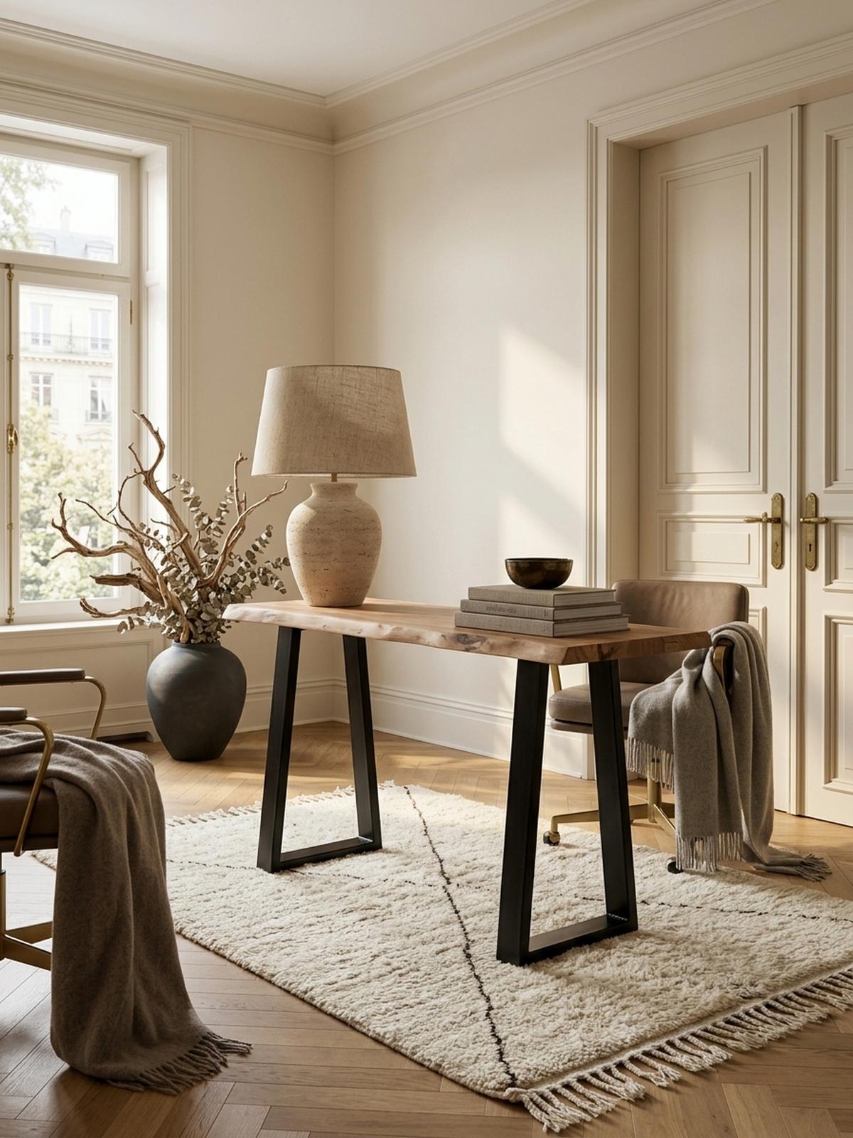 KONSOLENTISCH – Akazienholz, Landhausstil, robuste Metallfüße - Beige/Schwarz, Holz/Metall (45/120/75cm) - KADIMA DESIGN