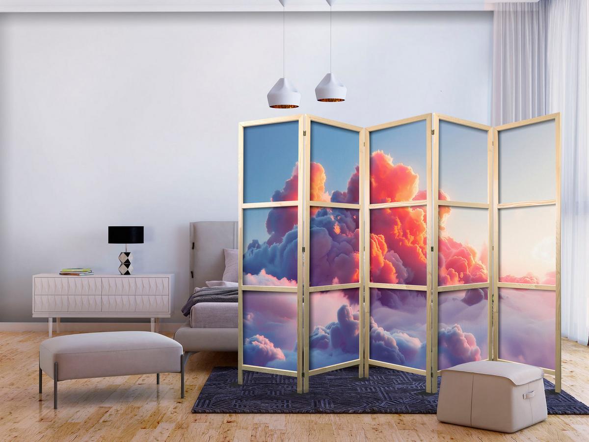 PARAVENT Japanischer 5-tlg 225x172 cm Bunte Wolken - Multicolor, Holz/Textil (225/172/3cm) - Muralo