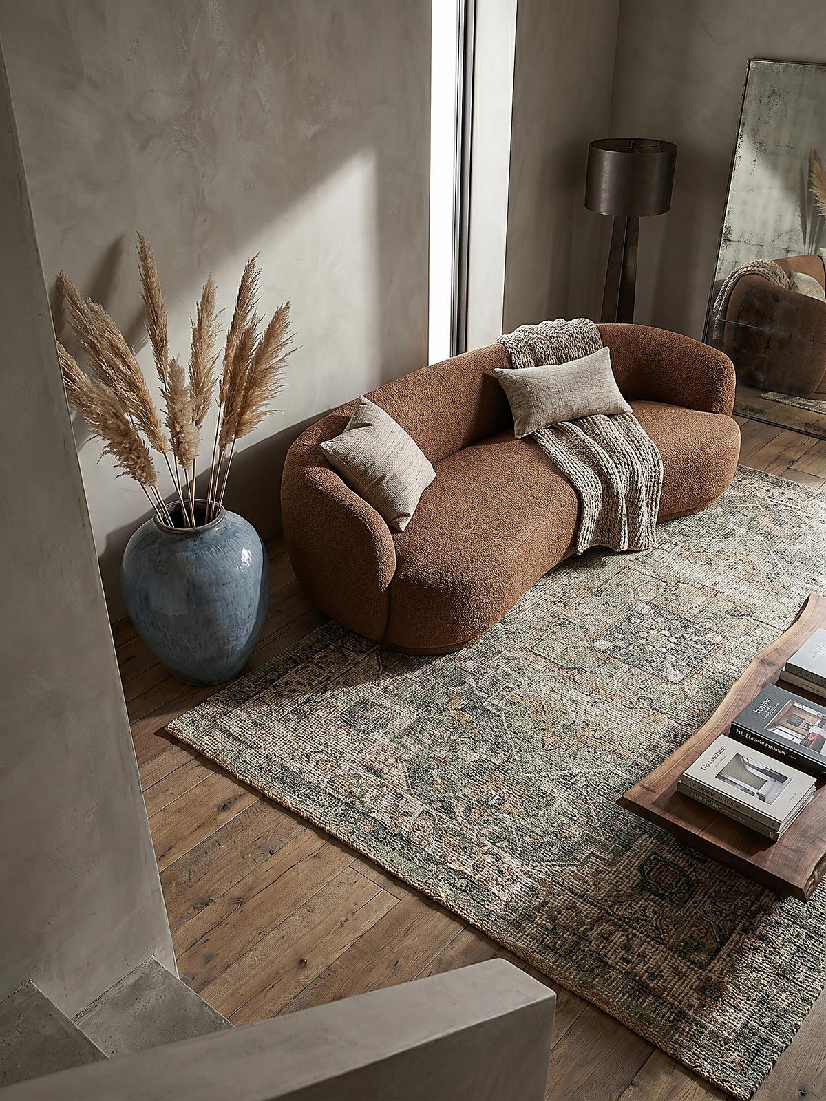 JUTETEPPICH DEEPE, klassisch im Vintage-Stil, Braun-Grün, 200 x 290 cm - Braun, Textil (290/200cm) - KADIMA DESIGN