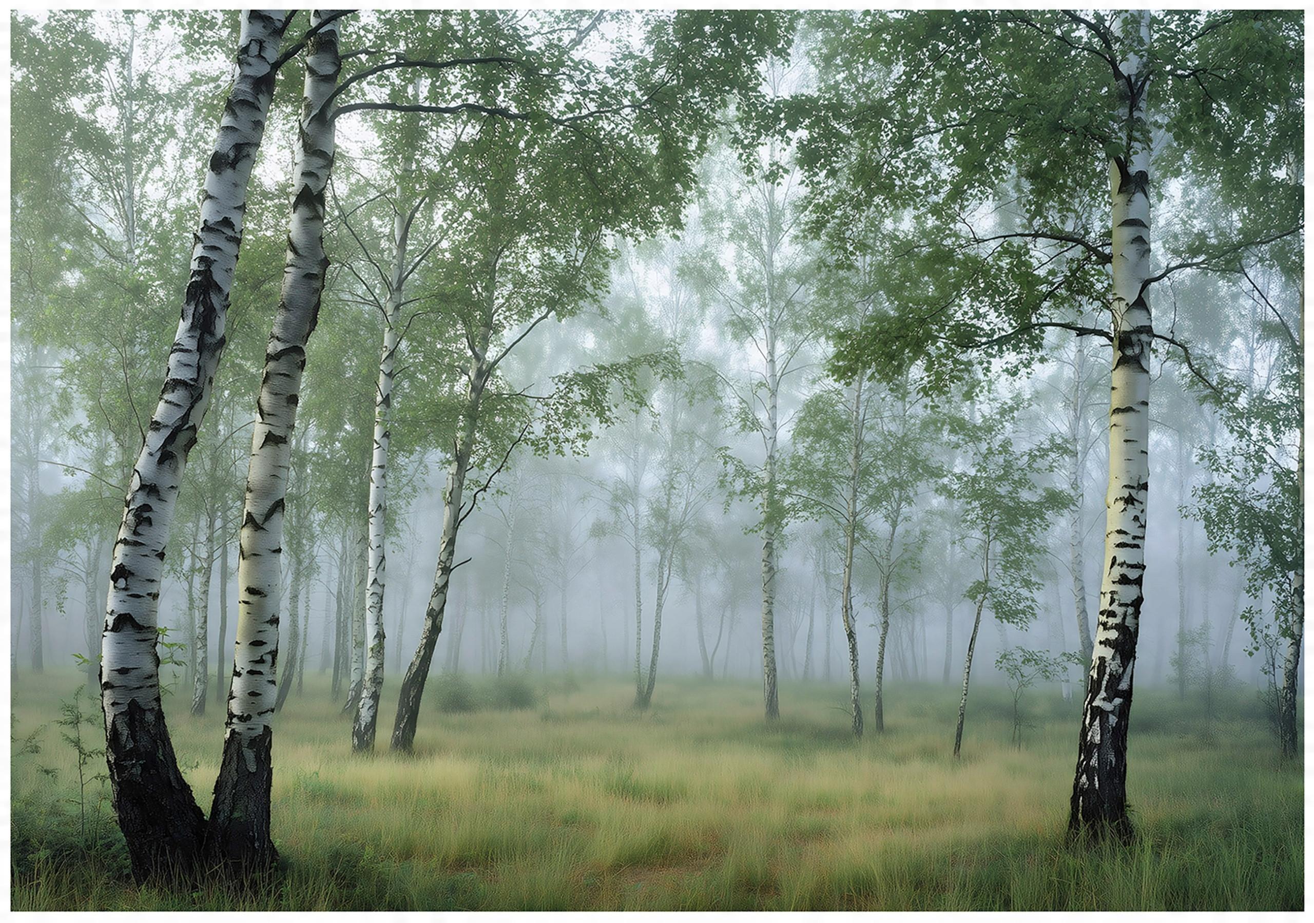 VLIESTAPETE Wald Birken 3D Effekt Natur Schlafzimmer 150x105 - Multicolor, Papier (150/105cm) - Wallarena