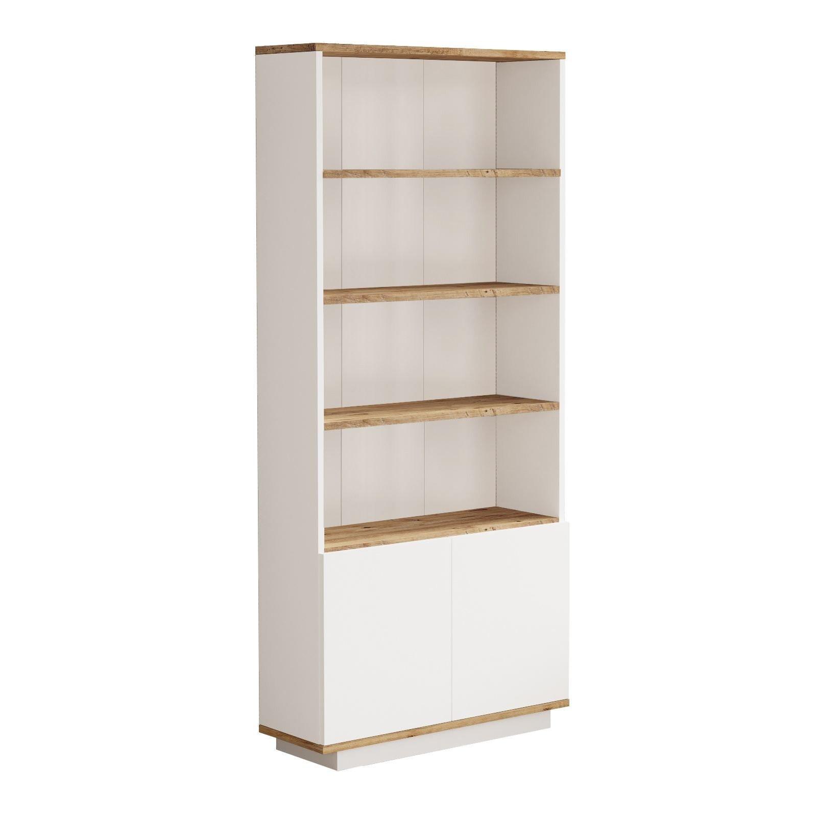 BÜCHERREGAL mit 2 Türen und 4 Ablagen in Atlantik-Kiefer und Weiß 75/26/168 cm - Weiß, Holzwerkstoff (26.8/168.3/75cm) - Calicosy