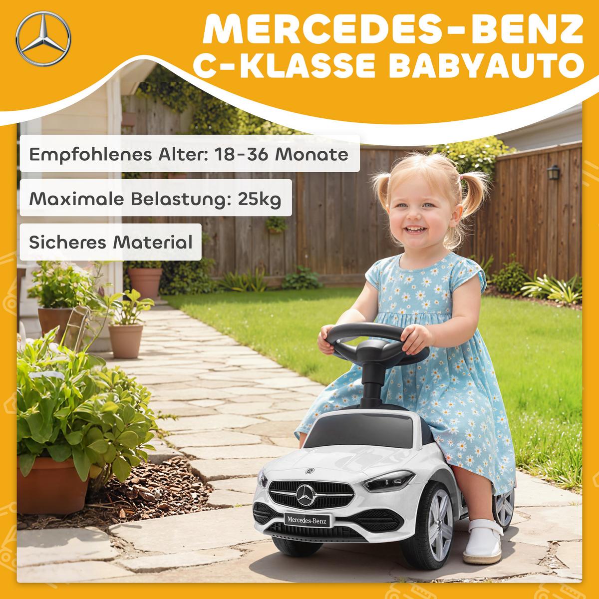 MERCEDES-BENZ C-Class Rutschauto, Rutschfahrzeug mit Hupe, Motorgeräuschen - Weiß, Metall (65/28/39cm) - AIYAPLAY