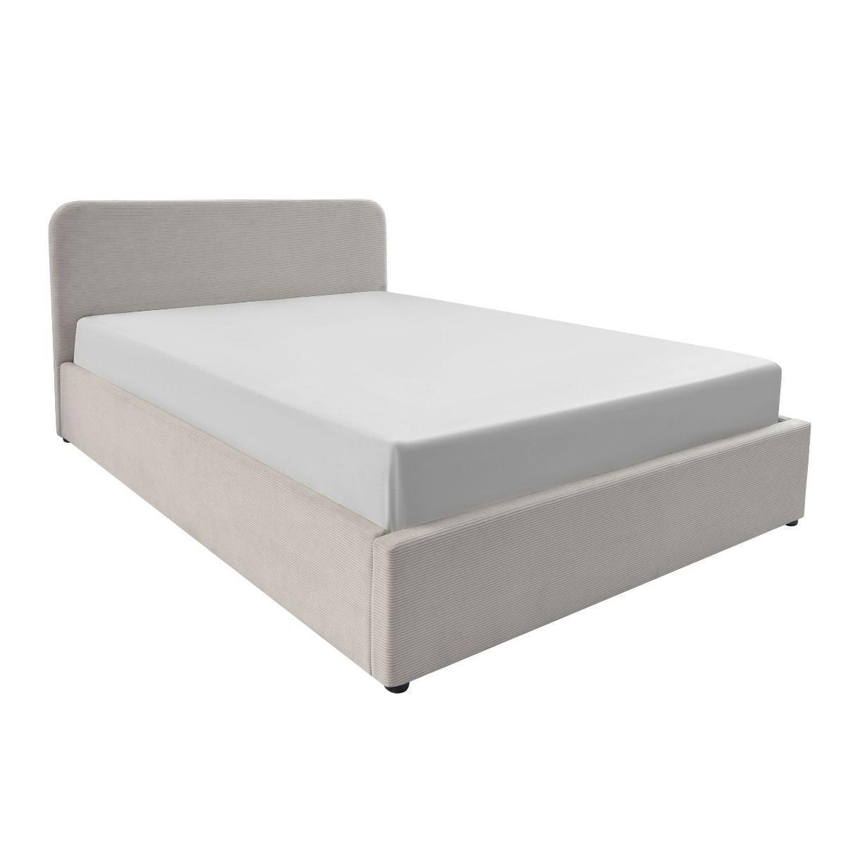 BETTKASTEN 140x190 mit kopfteil bezogen mit beigem livy 205/150/88 cm - Beige, Holz (190/140cm) - Calicosy