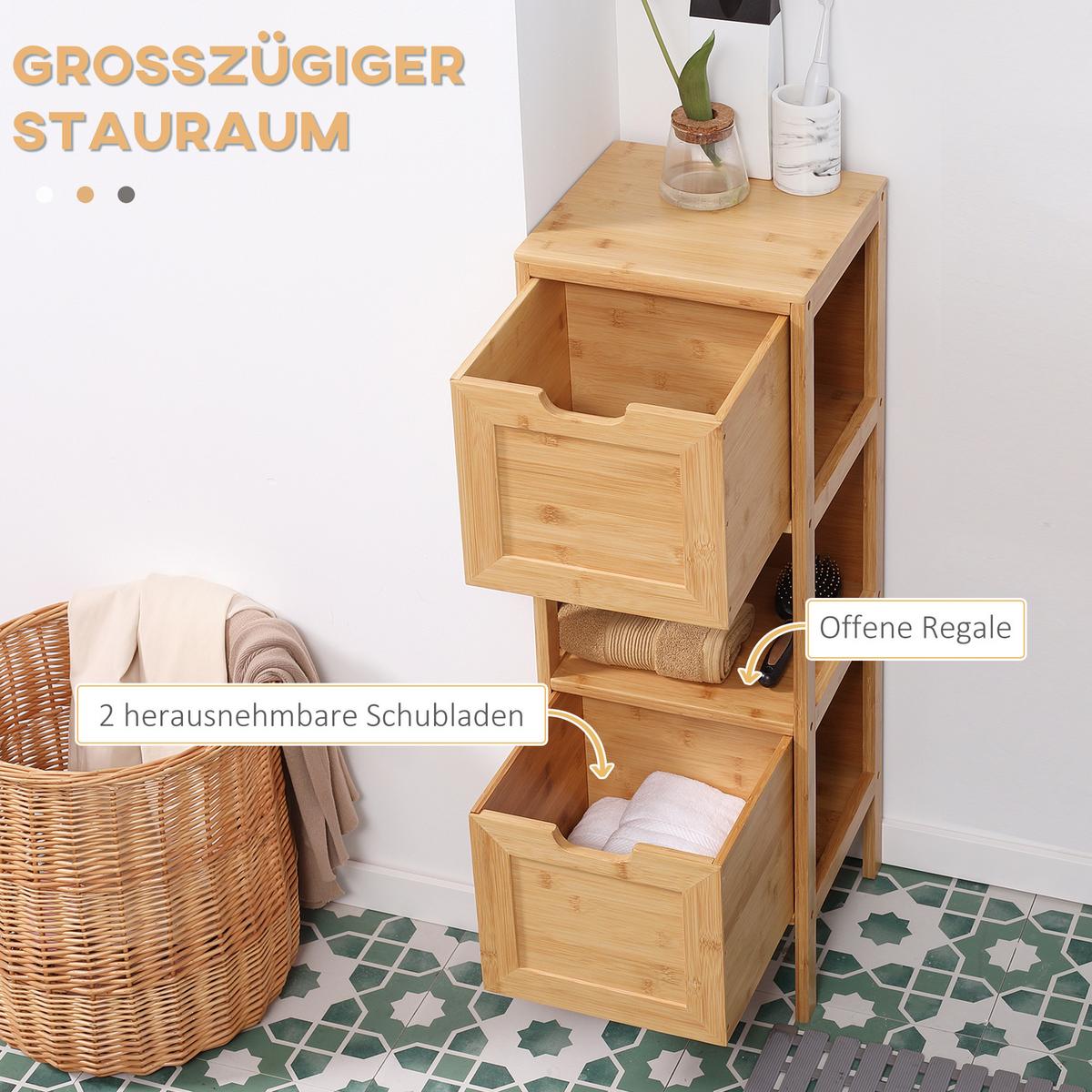 BADEZIMMERSCHRANK, Badschrank aus Bambus, Aufbewahrungsschrank, 30 x 30 x 90 cm - Naturfarben, Holz (30/90/30cm) - Kleankin