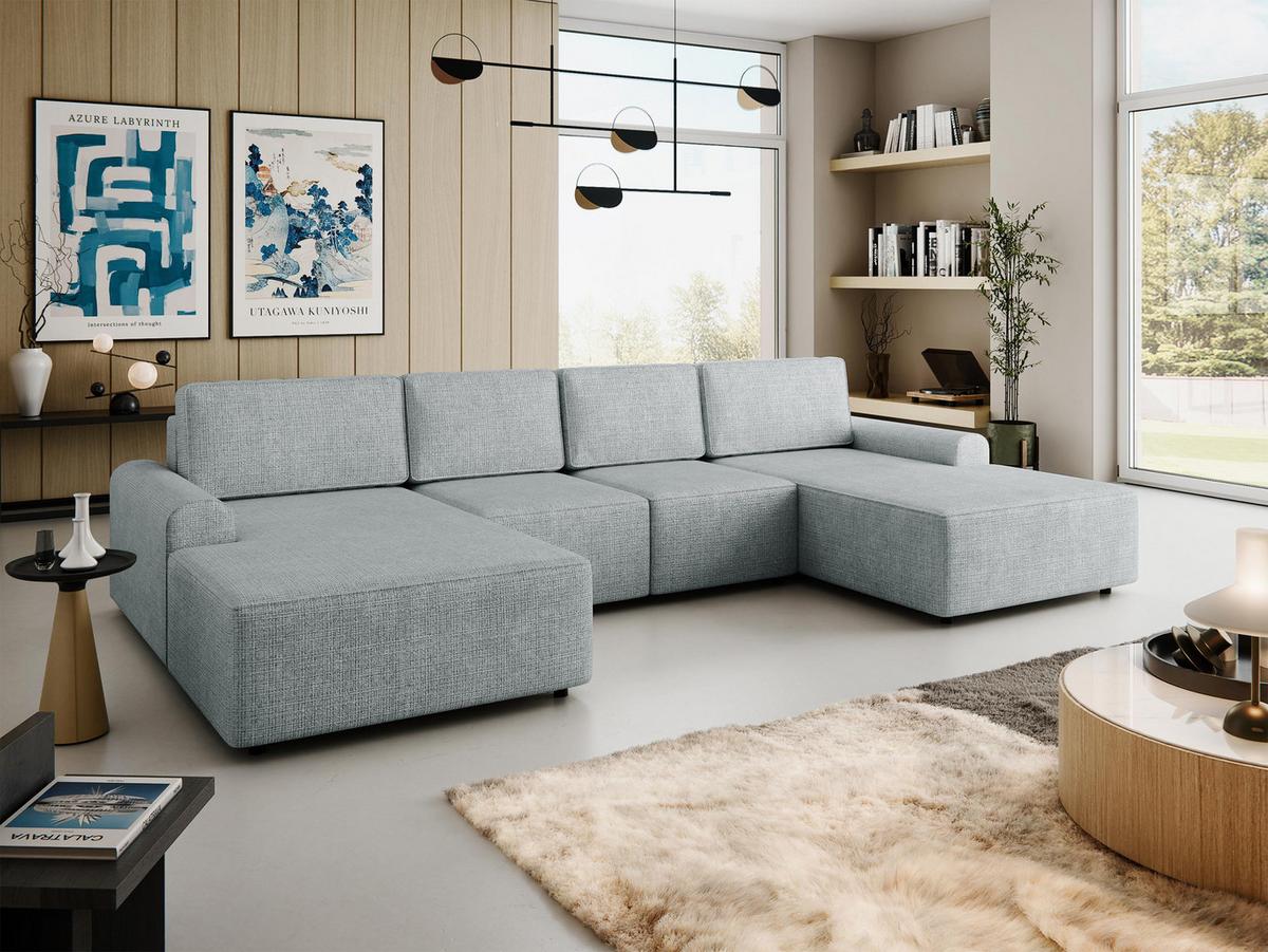 WOHNLANDSCHAFT Bella XL - Hellgrau/Schwarz, Holz/Kunststoff (338/85/168cm) - MIRJAN24