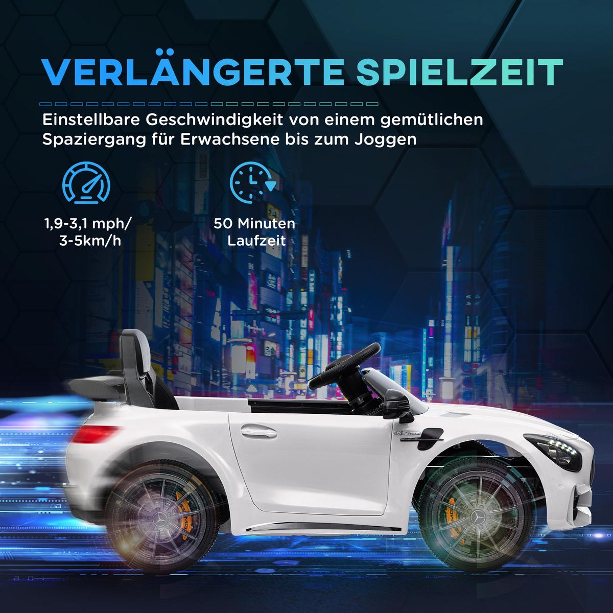 ELEKTRO-KINDERAUTO, Mercedes, 3-5 km/h, Fernbedienung, Licht & Musik, Weiß - Weiß, Kunststoff/Metall (108/67/46cm) - AIYAPLAY