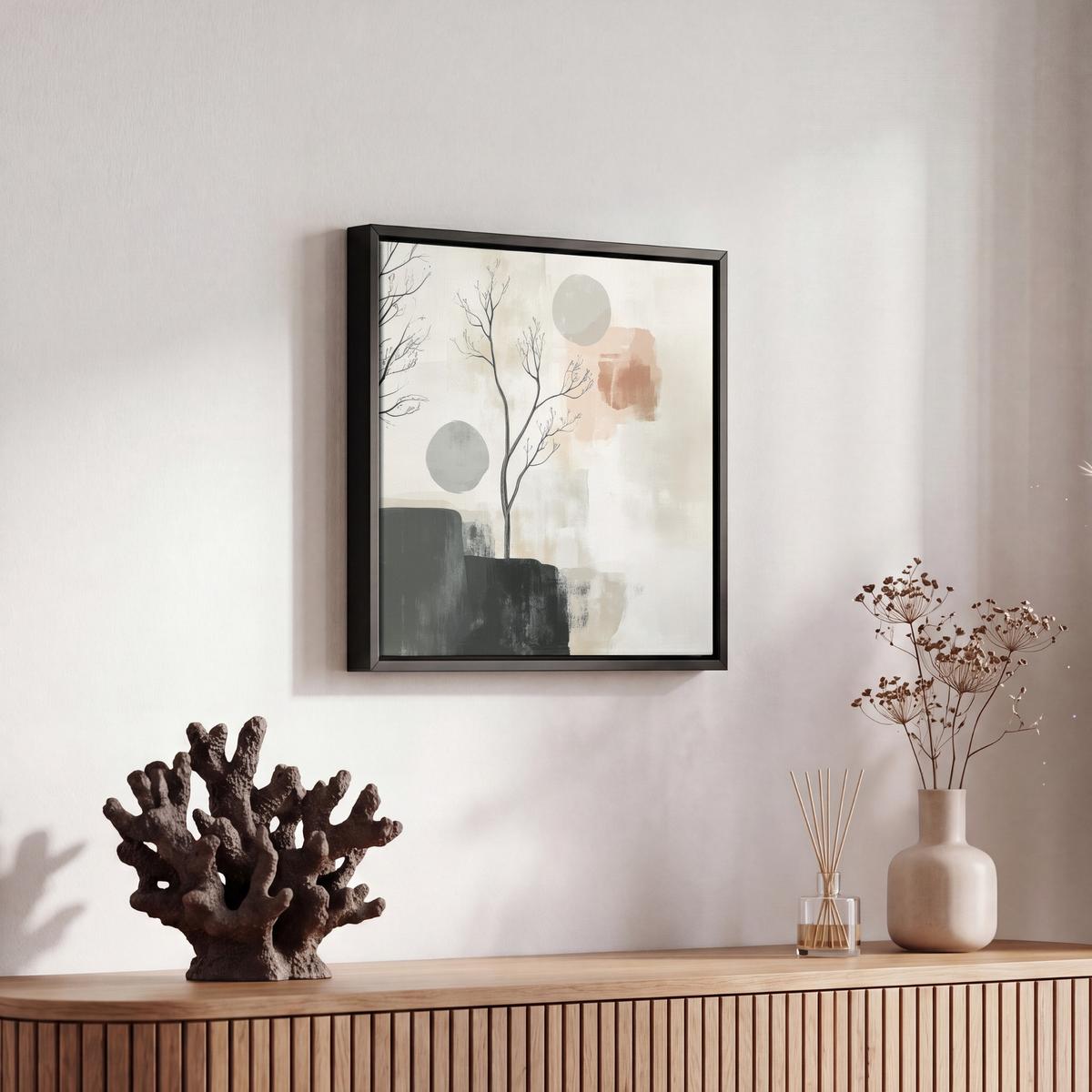 LEINWAND Bilder mit Rahmen - Wabi sabi - Beige - Pflanze - 20x20 - Sandfarben, Textil (20/20cm) - MuchoWow
