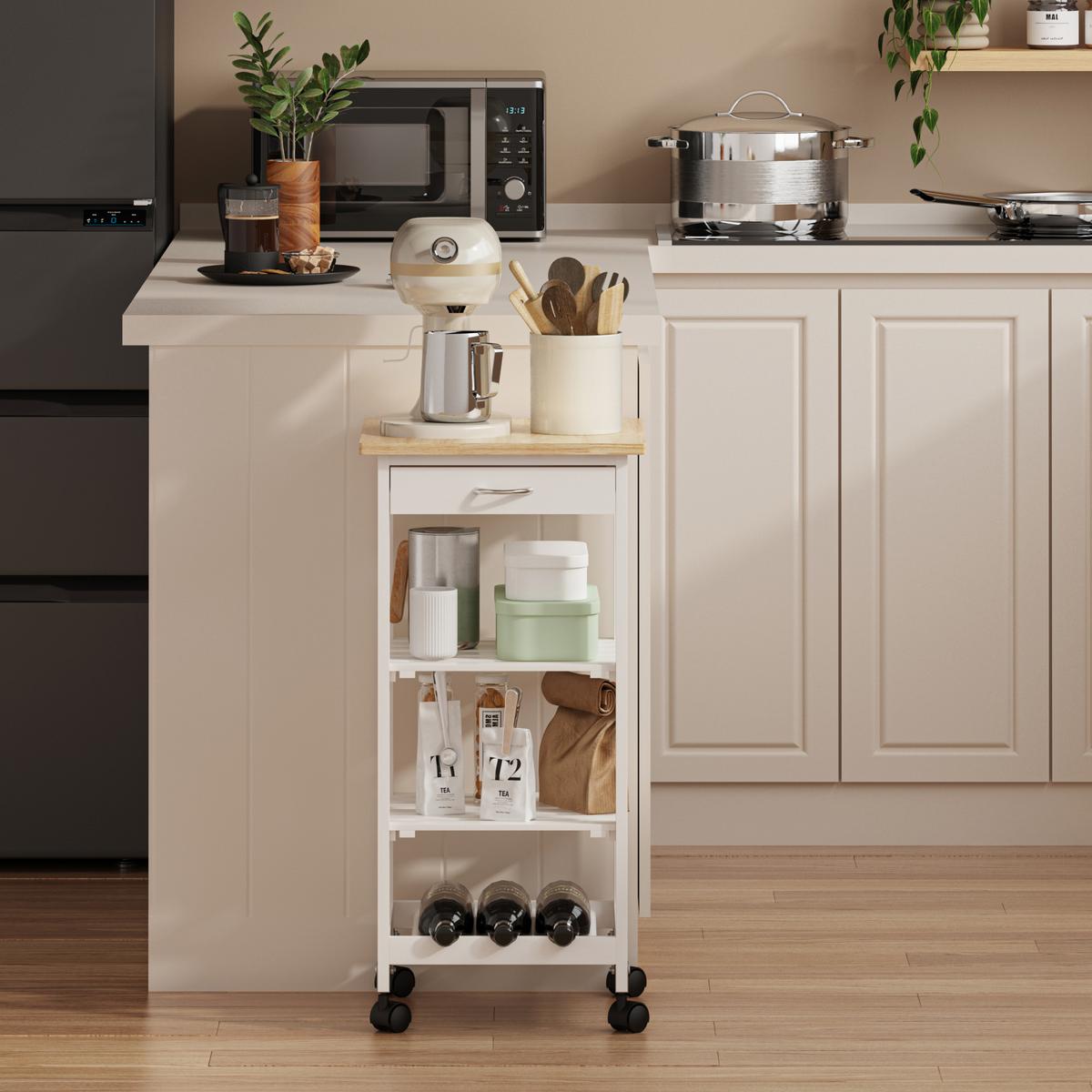 SERVIERWAGEN Biel - Weiß, Holzwerkstoff (37/76/37cm) - [en.casa]
