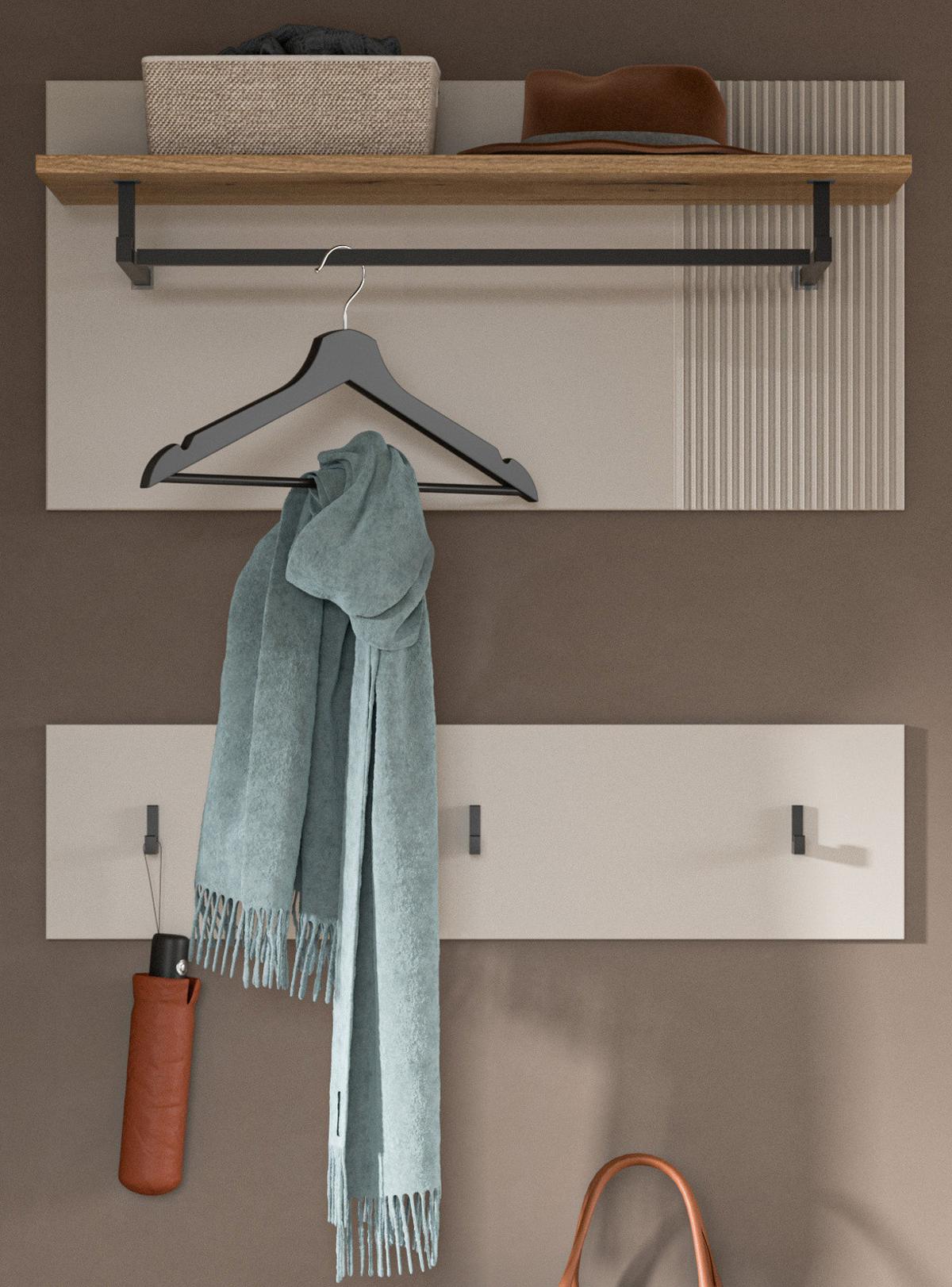 GARDEROBENPANEEL Kaschmir Sand und Eiche Evoke, Wandgarderobe Set 2-teilig 80 cm - Kaschmir/Eichefarben, Holzwerkstoff/Metall (80/80/28cm) - Inn.Furn
