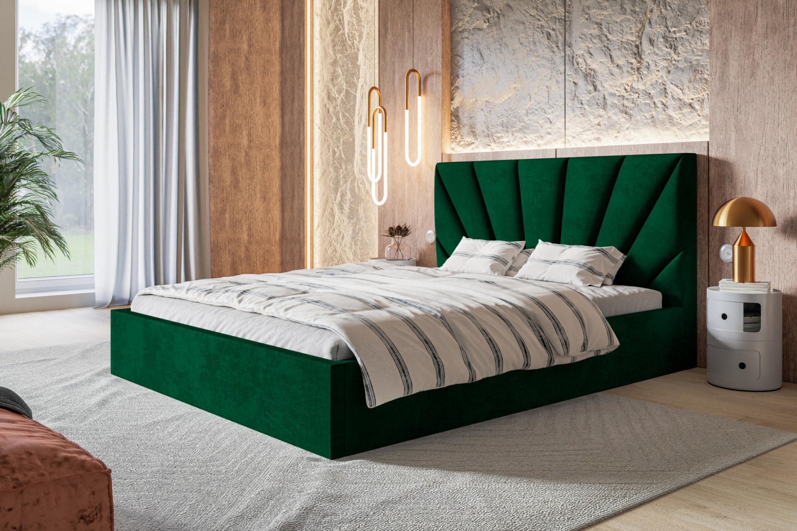 BETT 180x200 - Polsterbett mit Bettkasten und Holzrahmen - Modern Betten - Glatter Kronos-Stoff- Kollektion Denver, Grün - Grün, Holz/Textil (180/200cm) - Alpi-Möbel