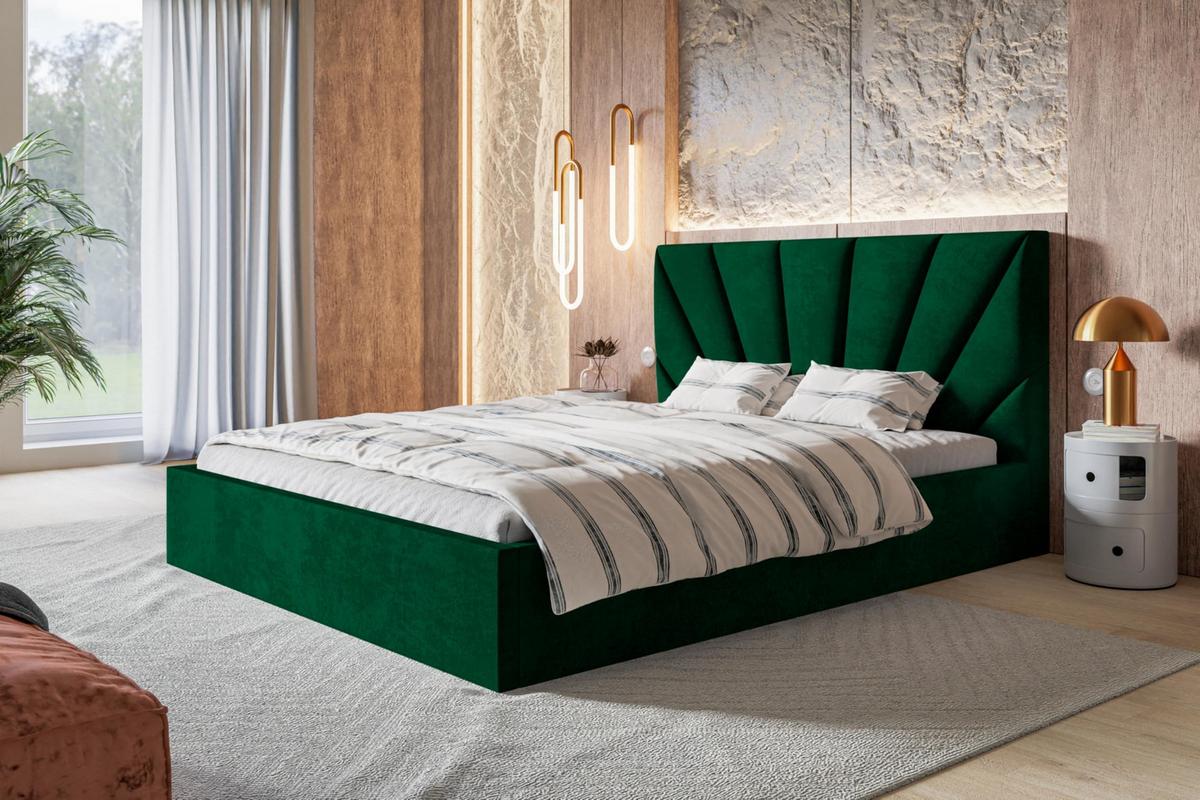 BETT 180x200 - Polsterbett mit Bettkasten und Metallrahmen - Modern Betten - Glatter Kronos-Stoff- Kollektion Denver, Grün - Grün, Holz/Textil (180/200cm) - Alpi-Möbel