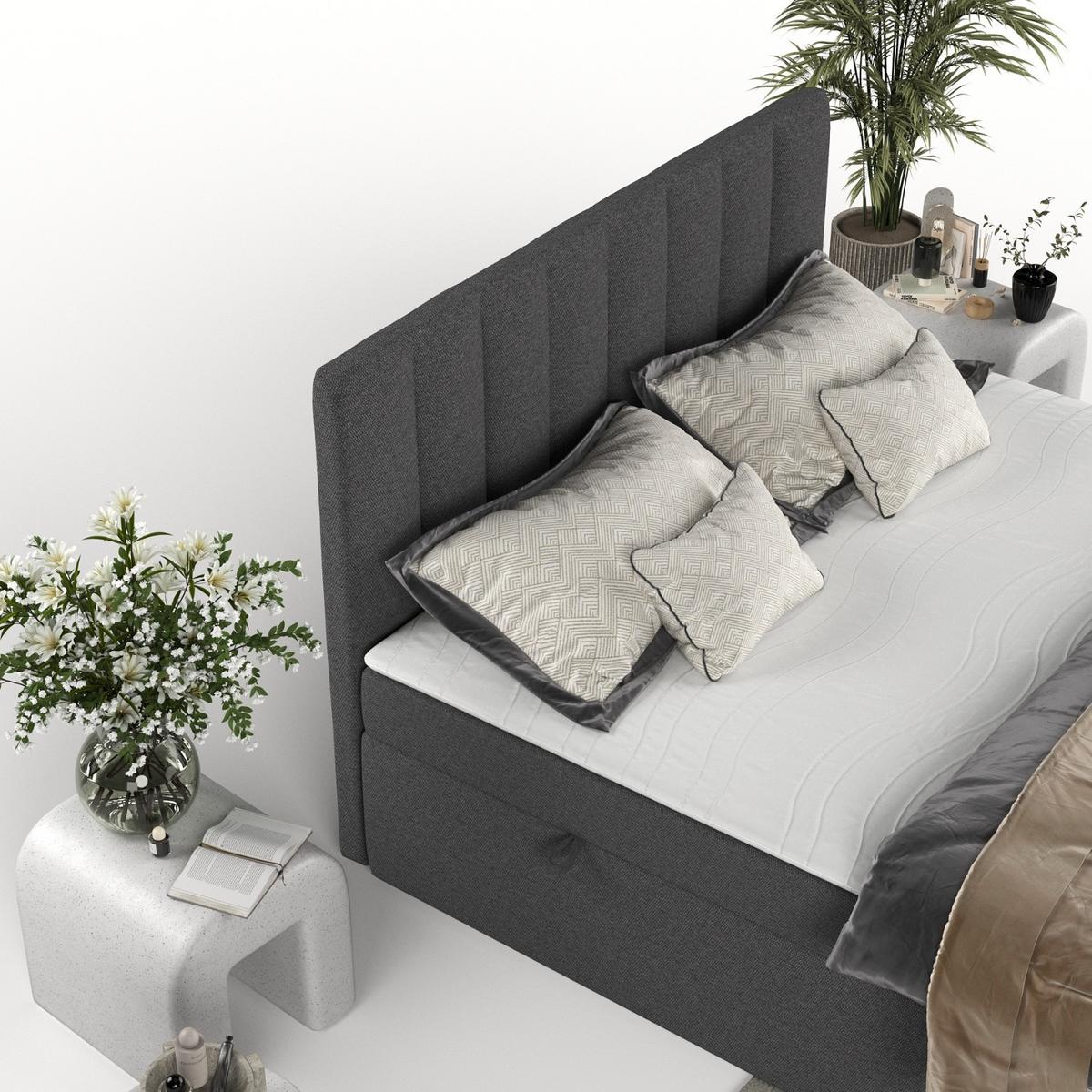 BOXBETT Amaro 160/200 cm Anthrazit im Megan Stoff - Anthrazit/Schwarz, Holz/Holzwerkstoff (160/200cm) - AltaBeds