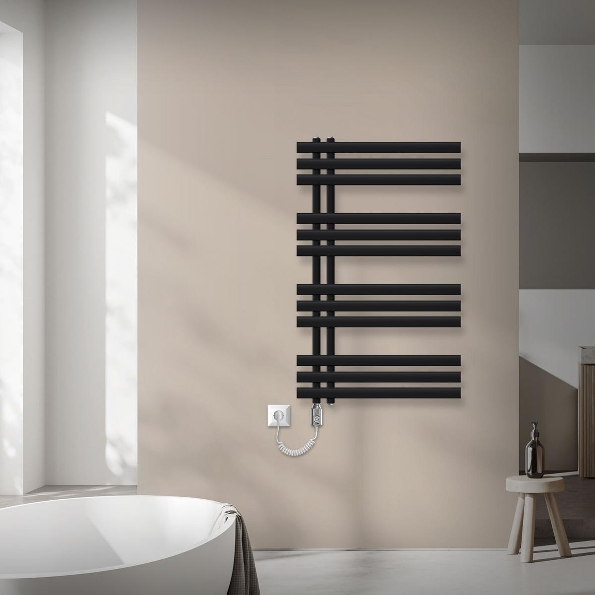 BADHEIZKÖRPER elektrisch Iron EM 600x1000 mm Schwarz mit Heizstab 300W - Schwarz, Metall (60/100/3cm) - LuxeBath