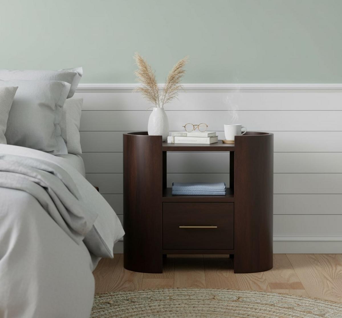 NACHTTISCH mit Samt-Mokka-Finish, 1 Schublade, 1 offene Ablage, dunkelbraun - Dunkelbraun, Holz (55/50/30cm) - Artisan Furniture
