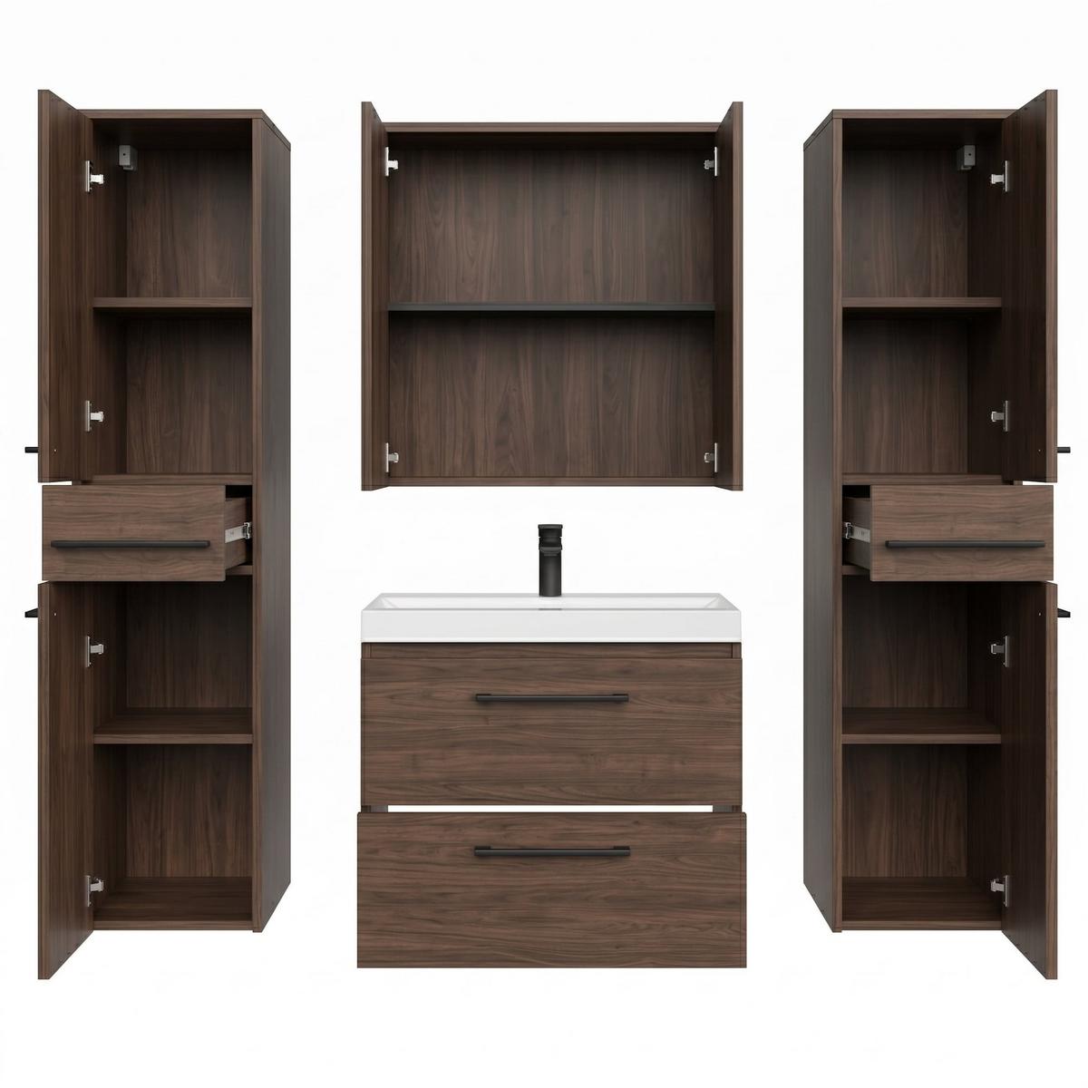 BADMÖBEL-SET Florence 5 Teile Walnuss Braun - 60 x 35 x 51 cm - Eichefarben, Holz (60/51/35cm) - Badplaats