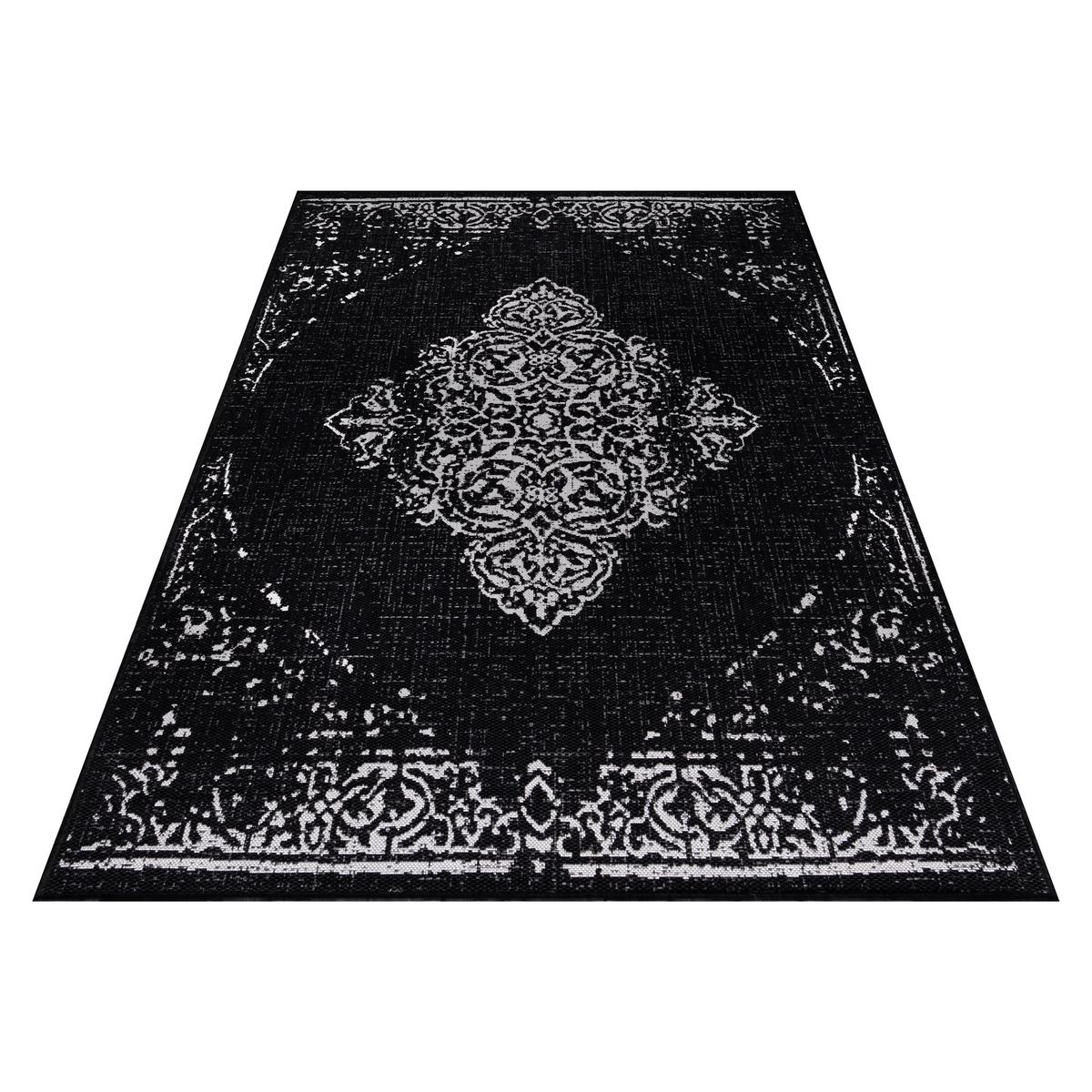 TEPPICH Outdoor SARNTAL in Schwarz, im Vintage-Stil, aus Polypropylen, 120 x 170 cm - Schwarz, Textil (120/170cm) - KADIMA DESIGN