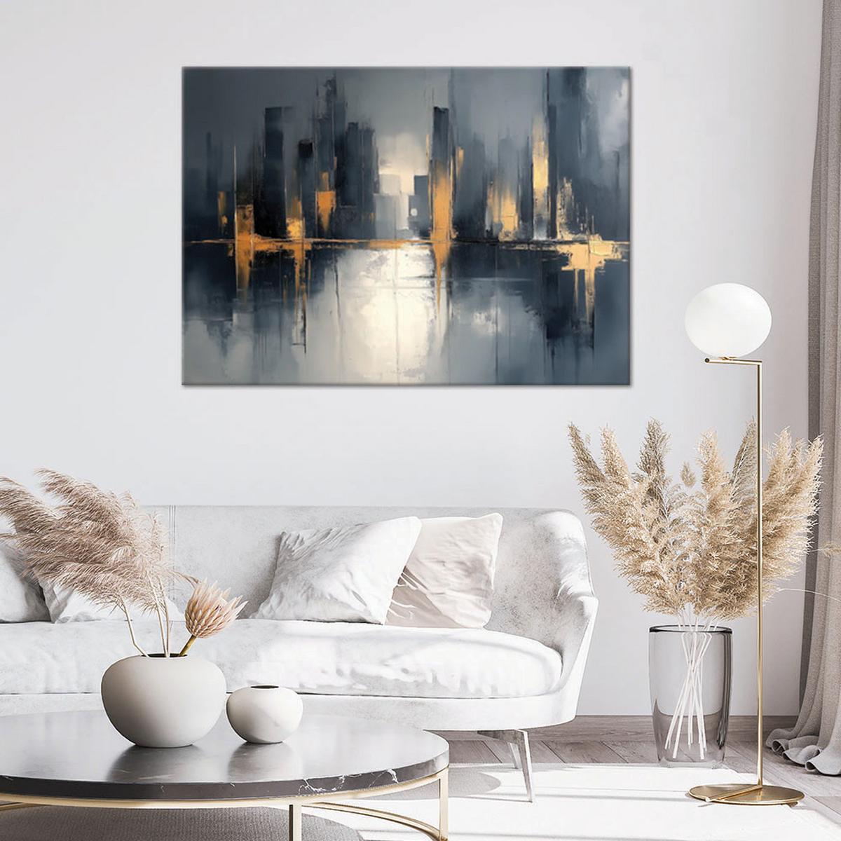 LEINWANDBILD Schwarz-Gold-Abstraktion 120x80cm - Grau, Textil (120/80cm) - Feeby