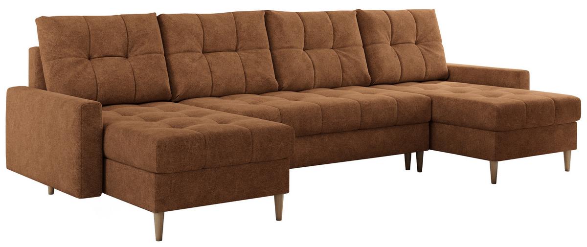 WOHNLANDSCHAFT Colin U Struktur Orange - Orange/Braun, Holz/Textil (290/75/140cm) - MKS