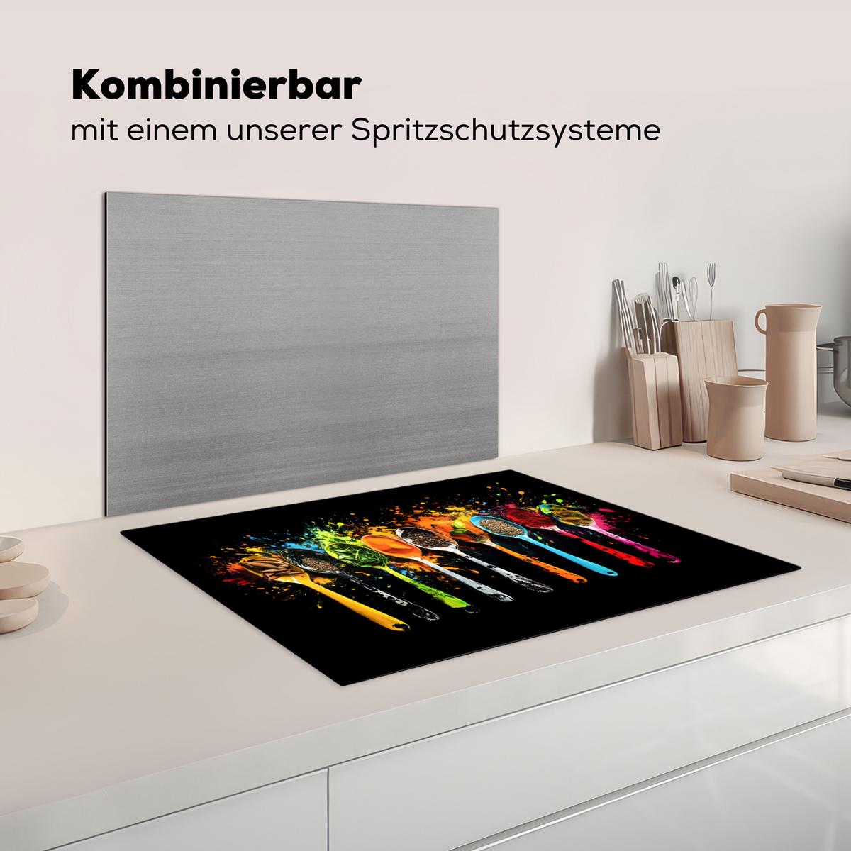 HERDABDECKPLATTE Löffel - Gewürze - Modern - Graffiti - Farbe - Farbenfroh Induktionsmatte 71x52 cm - Multicolor, Kunststoff (71/52/0.2cm) - MuchoWow