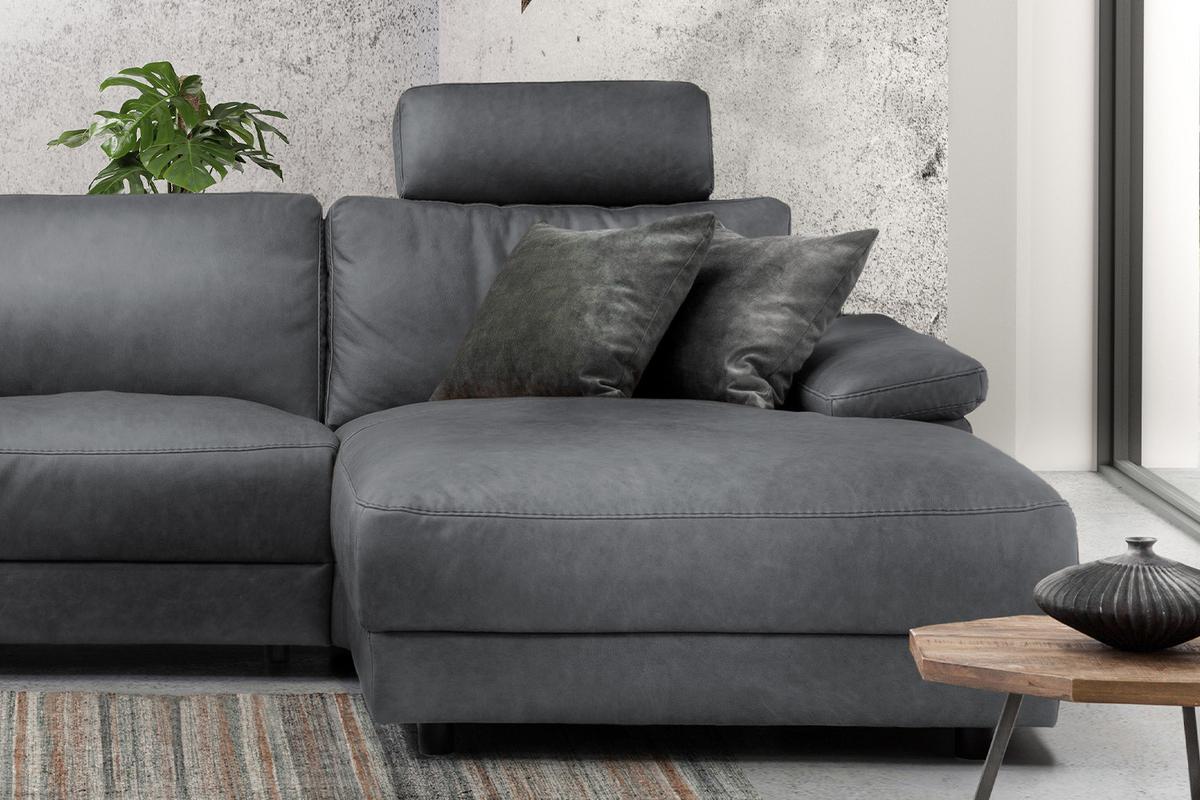 ECKSOFA XL MOTORISCHER RELAXFUNKTION LOLA Grau Leder Relaxfunktion - Schwarz/Grau, Leder (304/178cm) - KAWOLA