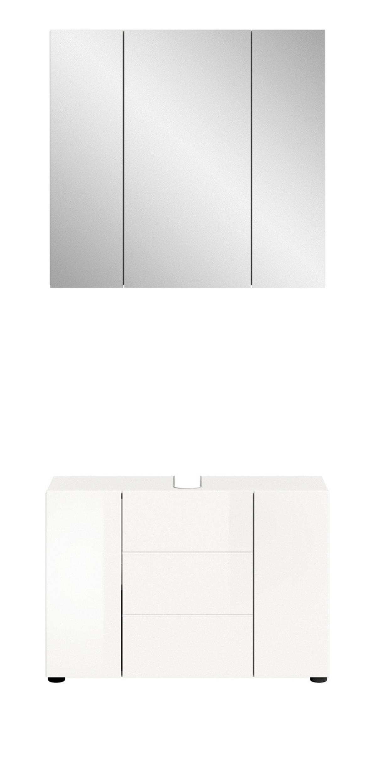 BADMÖBEL-SET 2-teilig weiß Hochglanz, Badkombination 80 cm - Weiß Hochglanz, Glas/Holzwerkstoff (82/190/34cm) - Inn.Furn
