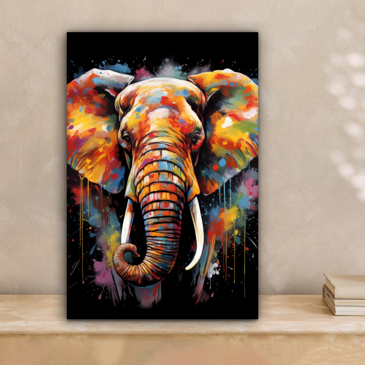 LEINWANDBILD Elefant - Graffiti - Schwarz - Tiere - Farben Deko Wohnzimmer 20x30 cm - Schwarz, Textil (20/30cm) - MuchoWow