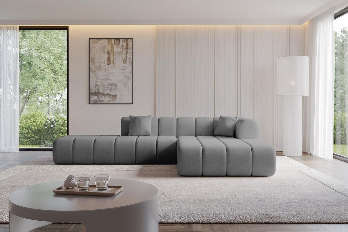 ECKSOFA Ottomane Rechts BILA-L 289x176x71 Grau Samt - Taupe/Schwarz, Holzwerkstoff/Kunststoff (289/176cm) - ALTDECOR