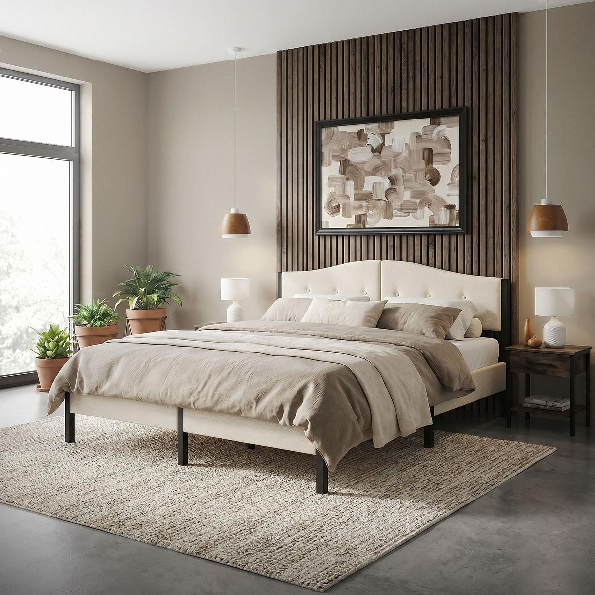POLSTERBETT 180x200 cm Beige mit Lattenrost und Leinenstoff - Beige, Holzwerkstoff/Textil (180/200cm) - ML-DESIGN