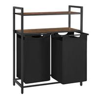 WÄSCHEBEHÄLTER mit 2 Fächern à 46L und 2 Regalen - Schwarz, Holzwerkstoff (33/92/99.5cm) - Calicosy